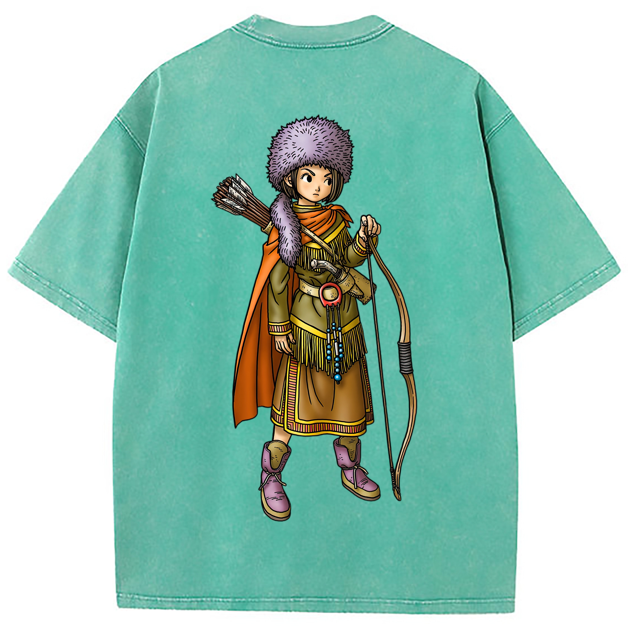 （画像用） ドラゴンクエスト Doragon Kuesuto Dragon Quest 綿100% ヴィンテージ風 半袖Tシャツ（背面プリント）